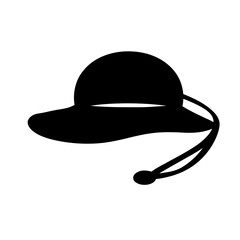 Illustration of a black sun hat with string for summer vacation and outdoor activities protection