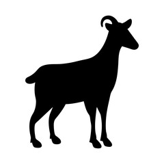 Goat silhouette vector illustration, farm animal, livestock, horned goat, black and white image