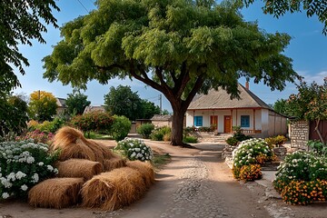 Village farm view path high resolution picture