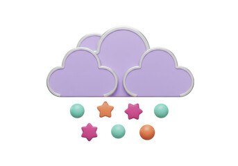 Isolated icon illustration with clouds, raindrops, and stars in soft, pastel colors