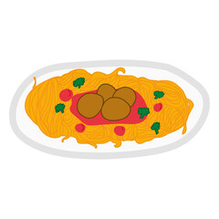 Spaghetti meatball doodle sticker design element