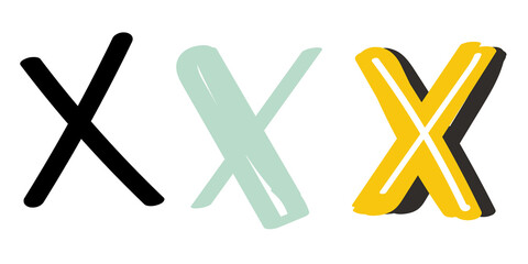 X letter png doodle alphabet typography set