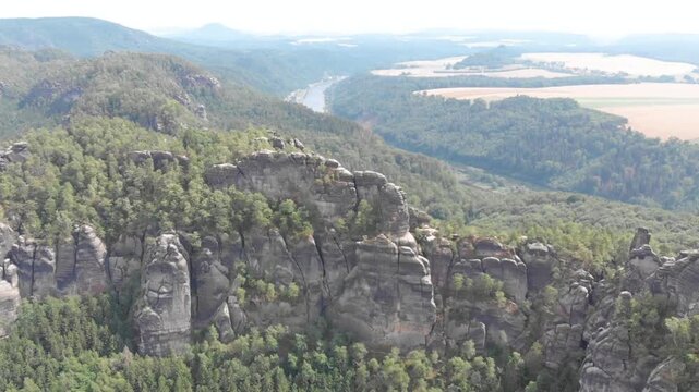 Aerial view of the bastei rock formation in saxon switzerland, germany