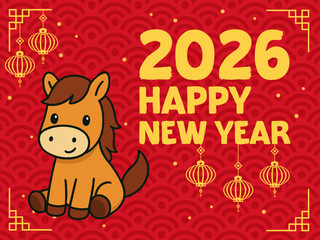 Сolorful bright horse the symbol of the year 2026 with title happy chinese new year