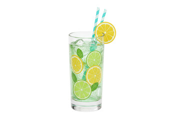 Isolated refreshing summer drink in a glass with lemon, lime and mint flavor