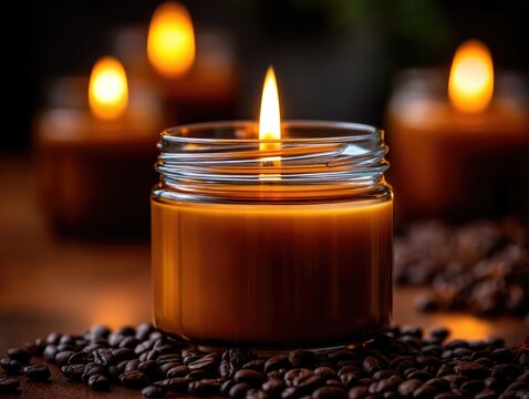 Coffee Beans and Candle Closeup - Powered by Adobe