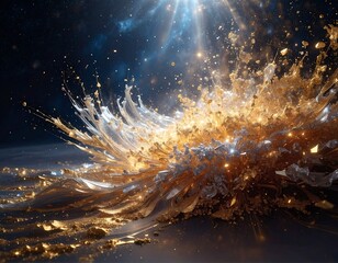Abstract explosion of golden and silver paint