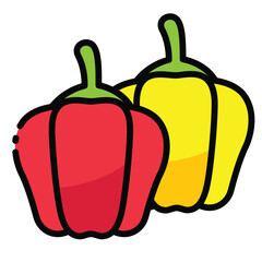 Two bell peppers one red and one yellow with green stems