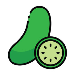 Cartoon cucumber with a slice