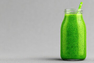 Refreshing green smoothie displayed in a clear glass jar with condensation, highlighting nutrient-rich ingredients for a healthy lifestyle and wellness commitment
