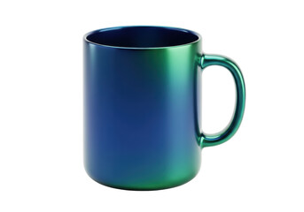Isolated iridescent mug in blue and green with a handle, drinkware for hot beverage