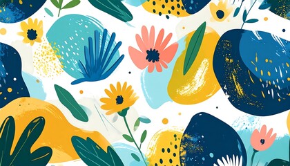 Abstract floral pattern with bold shapes and colors