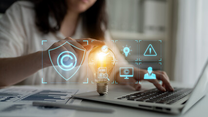 Digital copyright protection system showing secure ownership, intellectual property rights, content...