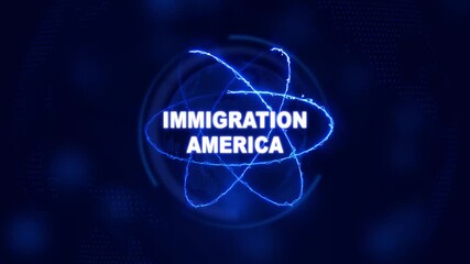 Futuristic Immigration America concept. Glowing holographic planet earth digital network with collaboration, innovation and corporate leadership. Business, technology and global connection background. - Powered by Adobe