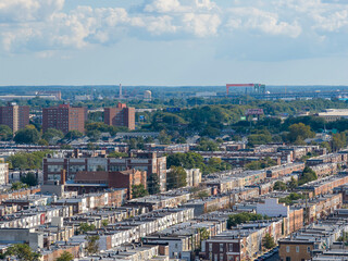Obraz premium Aerial shot of apartments, homes and office buildings in the skyline in Philadelphia Pennsylvania USA