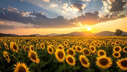 Obraz premium A vast sunflower field at sunset