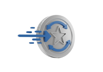 Isolated coin with star and arrows, business process concept, investment cycle, reward strategy
