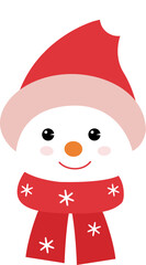 Retro Christmas snowman head flat vector illustration isolated.
Vintage snowman face.
Transparent background.