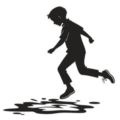 Boy jumping over puddle silhouette