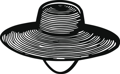 Wide brim summer hat, thick outline, minimal line art