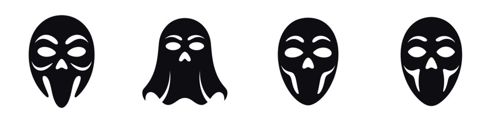 Scary Mask Halloween Vector Set – Spooky Horror Face Silhouettes for Haunted Costume Designs, Gothic Illustrations, Posters, Stickers, Party Invitations, Decorations, and Creepy Seasonal Artwork