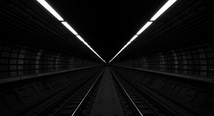 Fototapeta premium Journey into darkness and light with empty subway tracks stretching into the distance