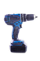 Electric cordless screwdriver on a white isolated background