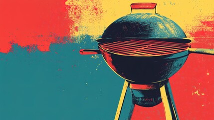 A colorful, stylized image of a charcoal grill, showcasing vibrant hues and a retro aesthetic.