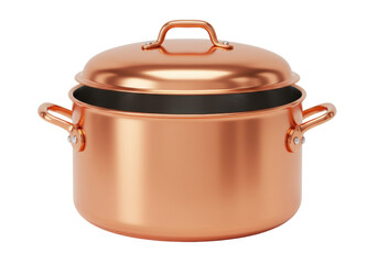 Isolated copper cooking pot with lid for gourmet food preparation, kitchen tools, cookware