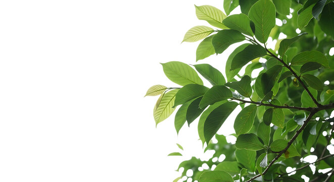 Green Leaves on Tree Branch with Transparent Background