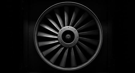 Powerful industrial fan blades spinning in dramatic monochrome lighting