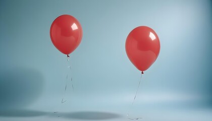 Two red balloons floating against a soft blue background.