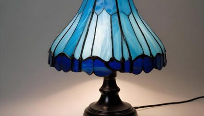 Elegant Tiffany-style lamp with a blue stained glass shade
