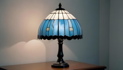 Elegant Tiffany-style lamp on a wooden surface in a softly lit room.