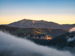 Sunset View of Schneeberg Mountain with Clouds, Austria