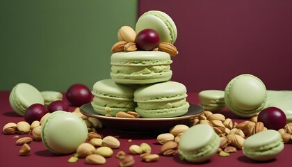 Delicious Pistachio Macarons with Garnishes