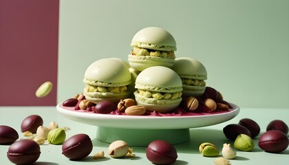 Delicious Pistachio Macarons on a Pedestal