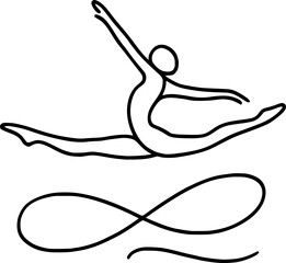 Gymnast Ribbon Silhouette Vector, Abstract Mid Leap Minimal Black and White Sports Design