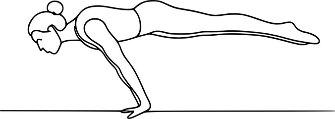 Minimal continuous line drawing of a gymnast holding a planche, elegant black and white vector outline perfect for gymnastics, sports, fitness, strength, and minimal design projects