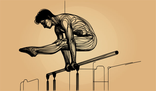 Gymnast Parallel Bars Silhouette Vector, Abstract Line Minimal Black and White Sports Design