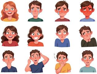 Cartoon Kids Emotions: Vector Illustration Set