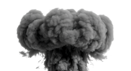 Large Gray Mushroom Cloud Explosion on Black Background
