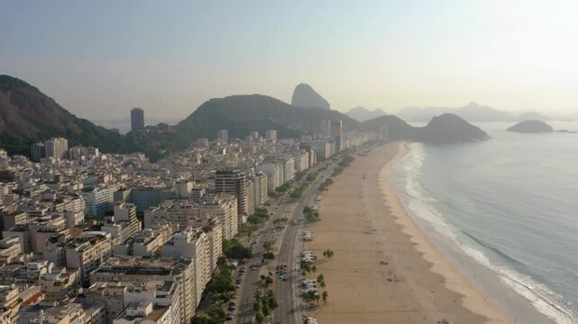 Aerial view of copacabana beach and cityscape in rio de janeiro, brazil