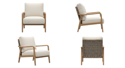 Modern Armchair in Multiple Views on Black Background