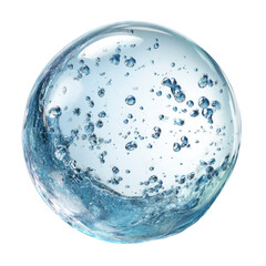 Transparent sphere filled with clear liquid and bubbles, isolated on transparent background. background removed