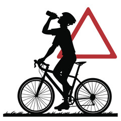 Fototapeta premium Cyclist stopping to drink water silhouette