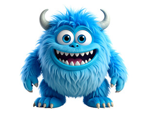 Naklejka premium A cheerful blue monster with fluffy fur and big eyes, exuding a friendly and playful demeanor.