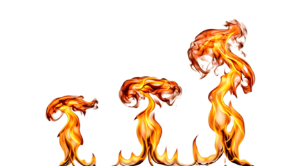 Progression of Three Orange Flames on Black fire burning