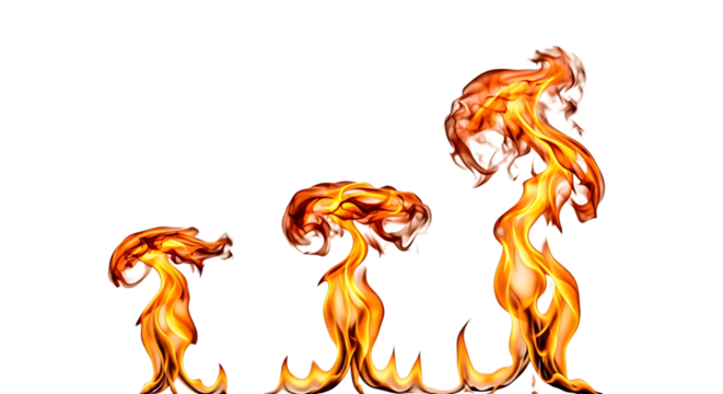 Progression of Three Orange Flames on Black fire burning
