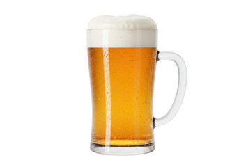 Isolated glass mug of frothy golden ale lager beer cold light clear close refreshment fresh